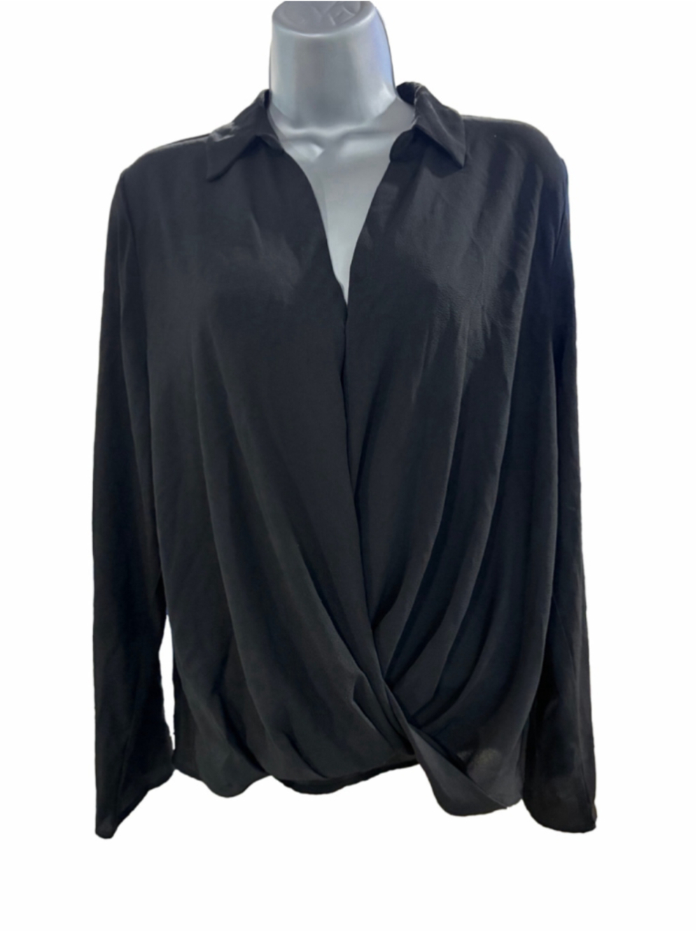7. Women's Worthington Black Long Sleeve Twist Front Blouse Size L
